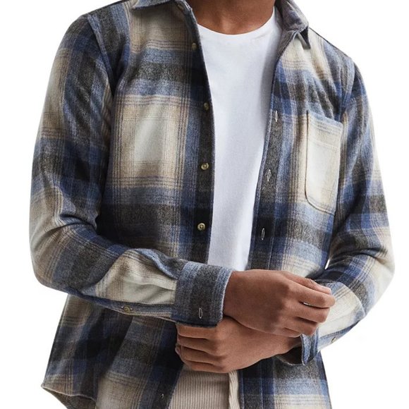 Reiss Frey Men's Large Multicolor Long Sleeve Wool & Polyester Shirt - NWT - Picture 1 of 9